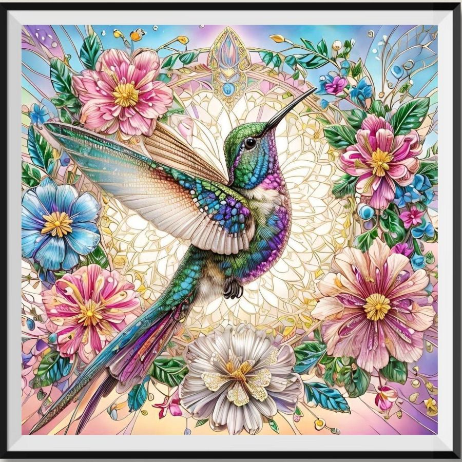 EOBROMD Diamond Painting – Casetta Per Uccelli E Fiori, Pendente Acrilico Con Catena, Kit Fai-da-te Completo