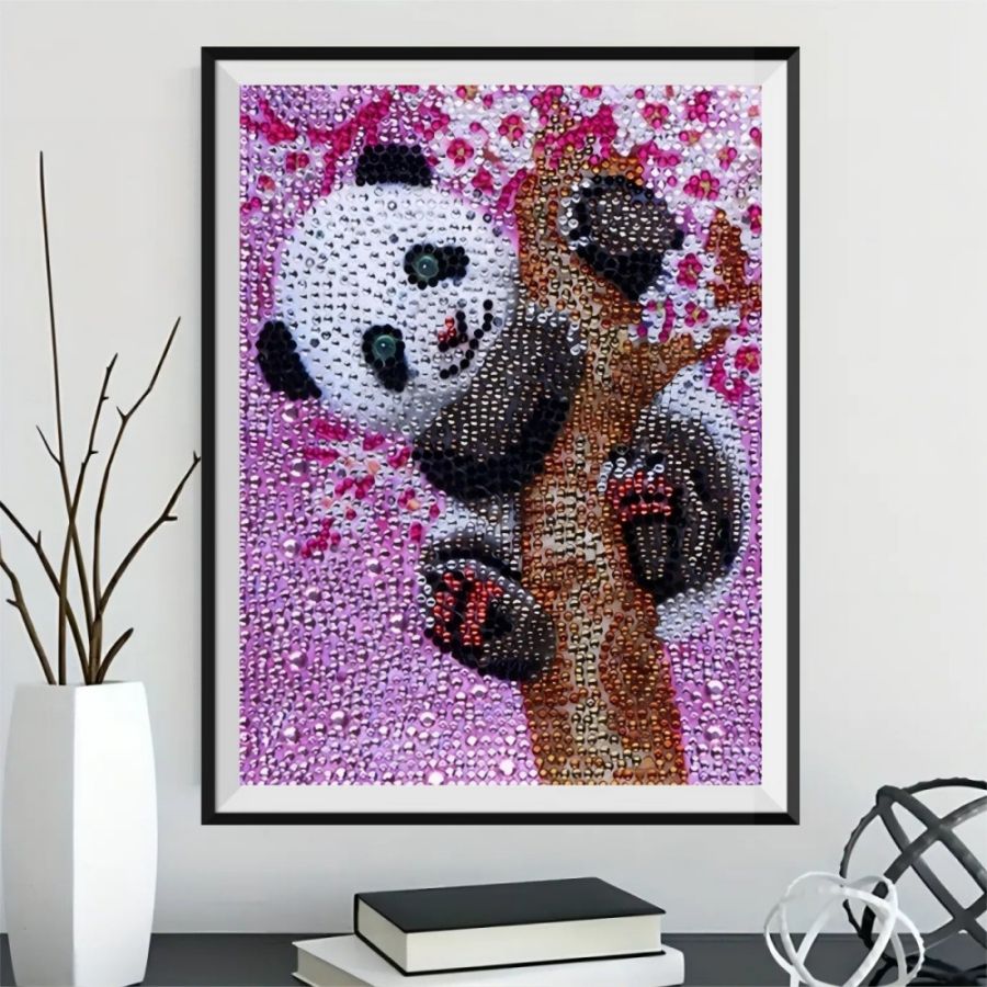 5 Pezzi Kit Portachiavi Fai Da Te 5D Diamond Painting Panda, Strass Acrilici, Con Piastra E Colla, Per Decorare Borsa E Zaino - 4