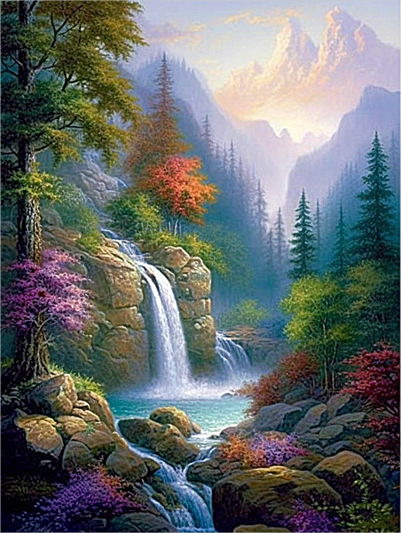 Extra Large Diamond Painting Waterfall Stairs Scenery 50 x 110 cm (Inner 44  x 104 cm) Diamond Painting Landscapes DIY Nature Diamond Painting by