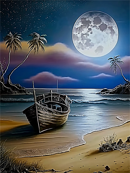 Moon Light On The Beach - 5D Diamond Painting -  %